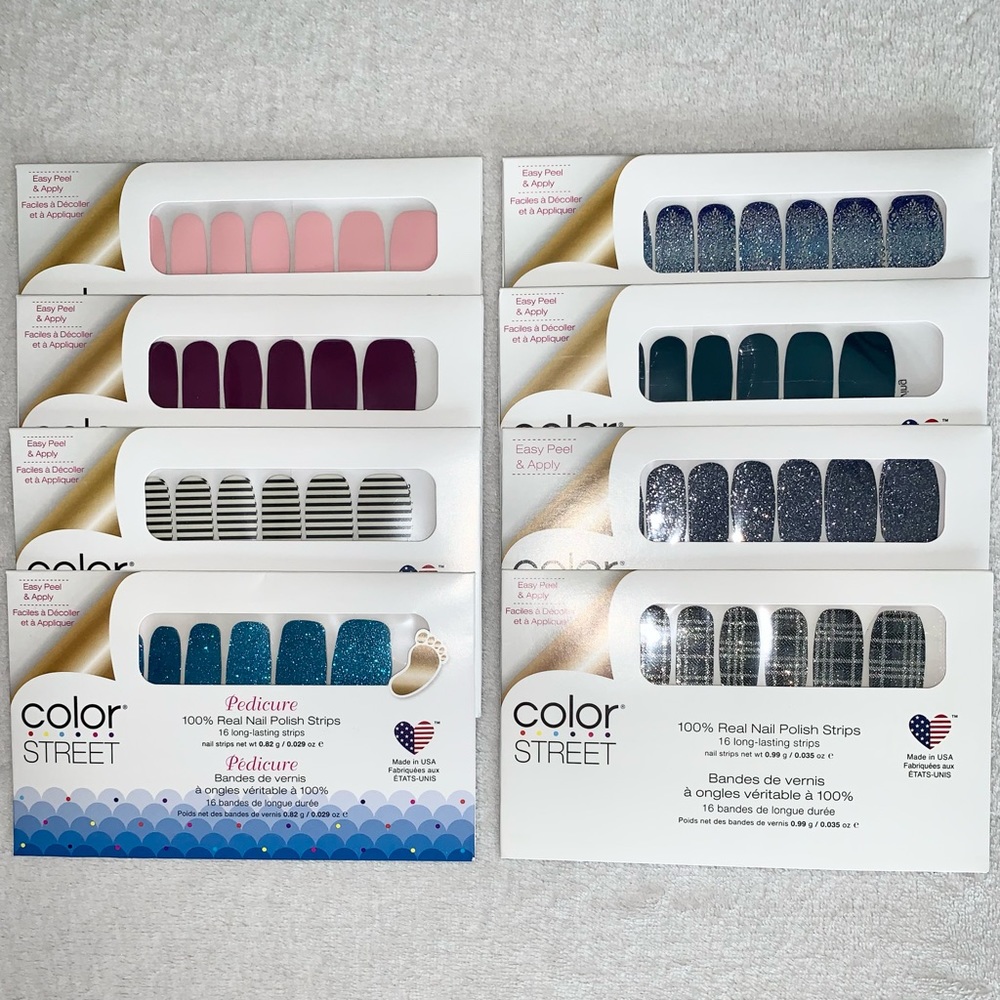 NEW/SEALED Lot of 8 Color Street 100% Real Nail Polish Strips, 16 per package!